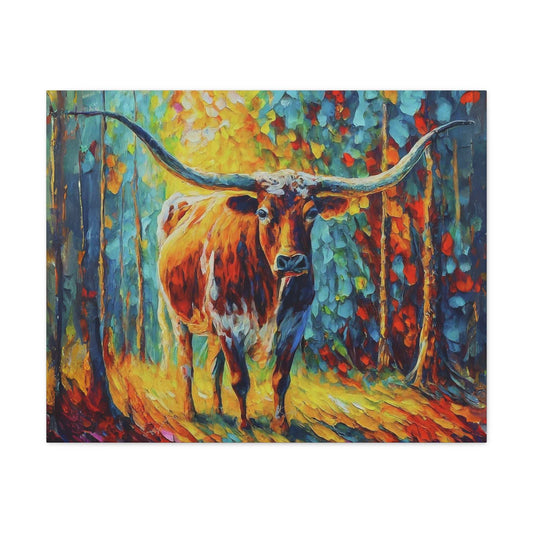 "Texas Longhorn in a Tranquil Forest" Acrylic Canvas Painting