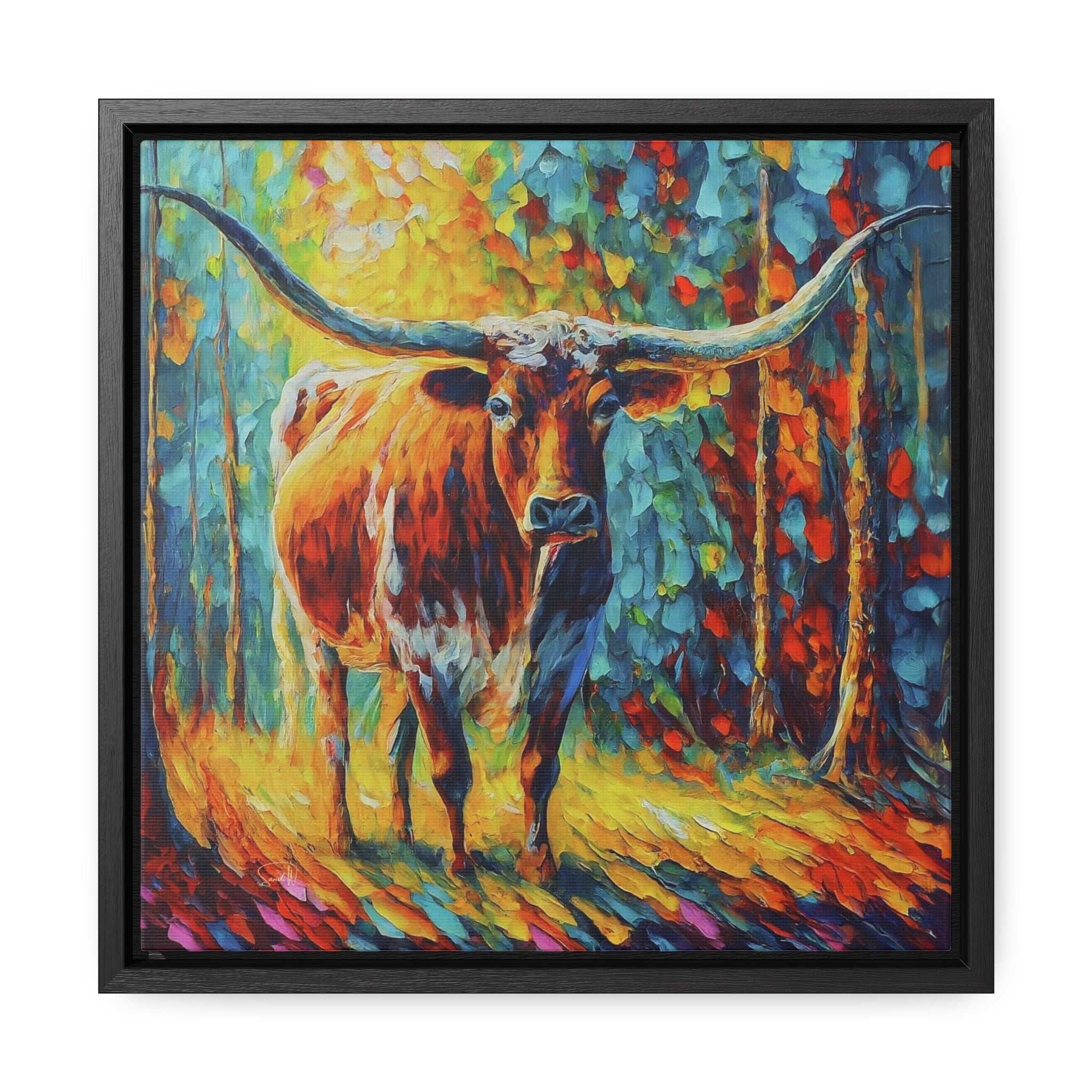 "Lofty Longhorn" Framed Canvas Wall Art