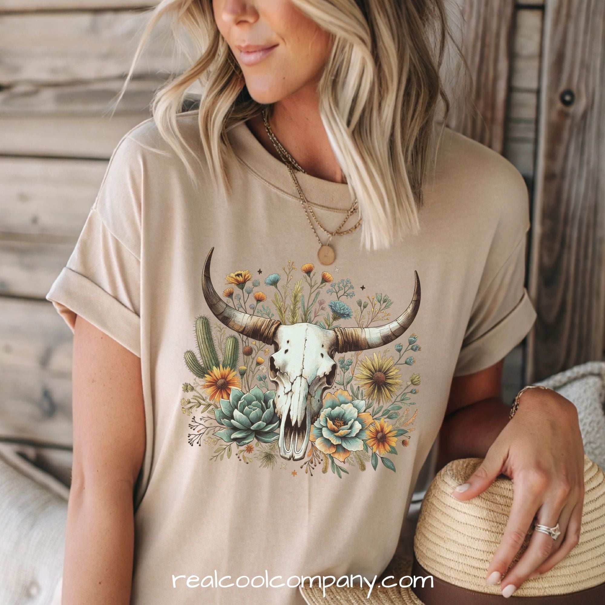 Boho Western Bull Skull Tee