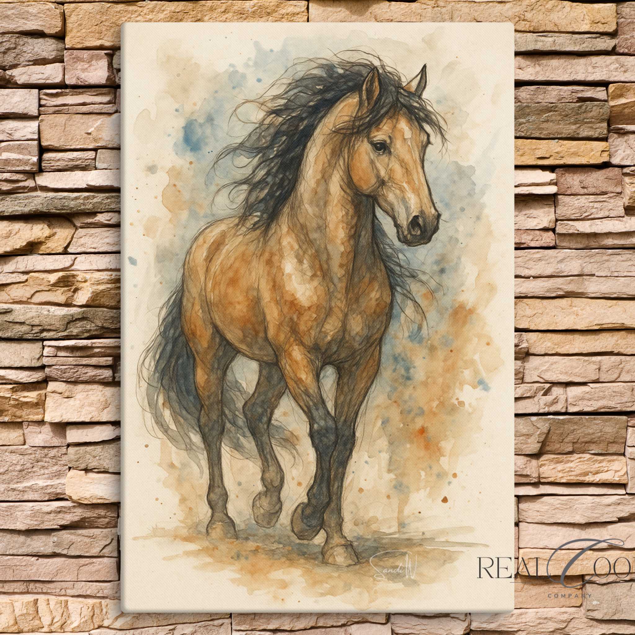 Painting of a horse on a stone wall