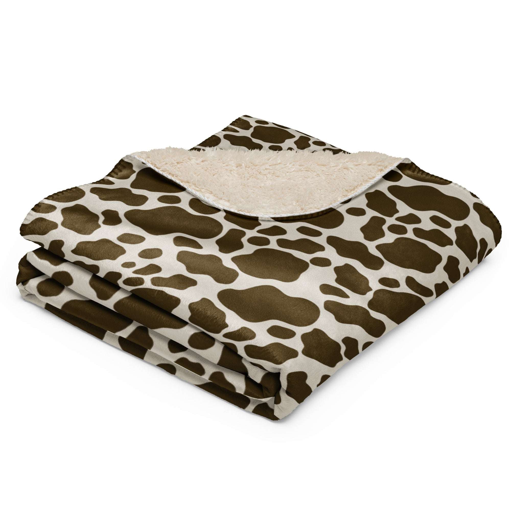 Brown Cow Print Sherpa Blanket
